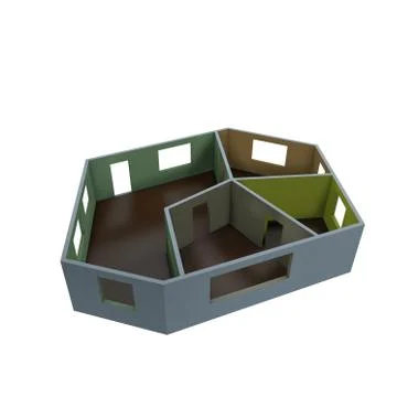 Empty room plan.Isolated on white background.3D rendering illustration. Иллюстрация