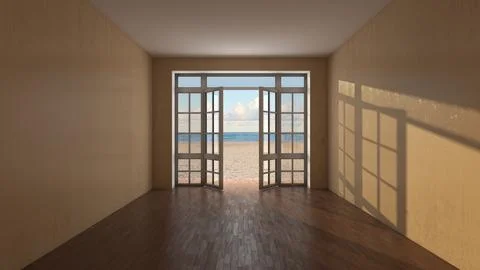 Empty Room with Plastered Walls and Dark Parquet Flooring. Stock Illustration