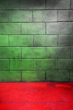 Empty Room with Red Floor and Green Cement Wall Stock Photos