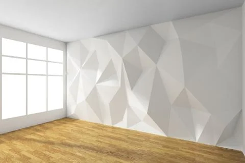 Empty room with rumpled wall and wooden parquet floor Stock Illustration
