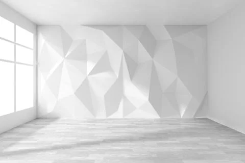 Empty room with rumpled wall and white parquet floor Stock-Illustration