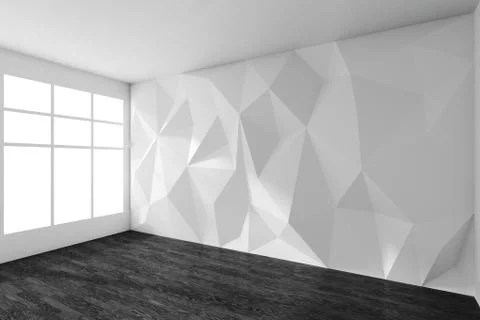 Empty room with rumpled wall, window and black parquet floor Stock Illustration