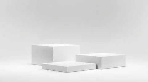 Empty room with set of realistic white 3d rectangular podium cube or product  Stock Illustration