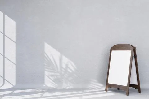 Empty room with shadows of window and flowers and palm leaves 3d room with co Stock Illustration