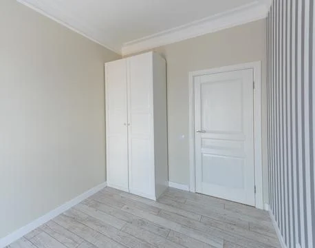 Empty room space with cupboard and wooden door. Stock Photos