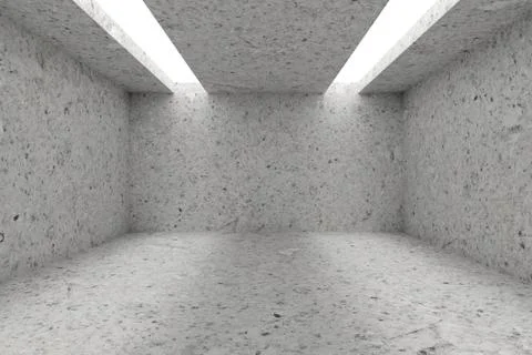 Empty room with spotted concrete walls and opening in ceiling Illustrazione stock