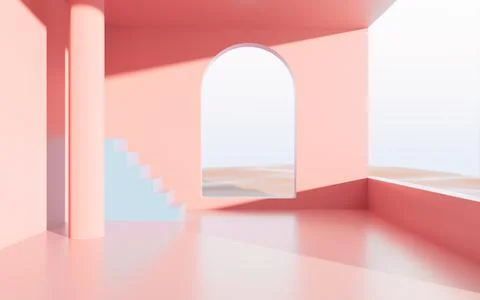 Empty room with stairs, 3d rendering. Stock Illustration