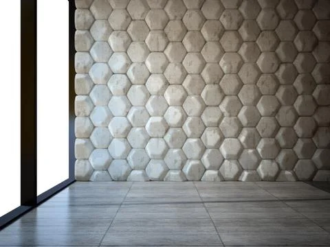 Empty room with stone wall and parquet floor Stock Illustration