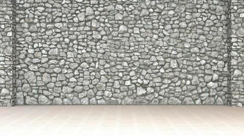 Empty room with stone wall and wooden floor, 3d rendering Ilustración de archivo