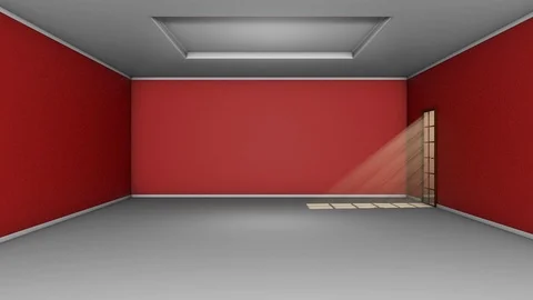 Empty room with sun shafts and light coming through a glass door, 3d cgi render Stock Footage 122951296
