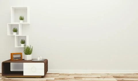 Empty room with table and plants, tropical style. 3D rendering イラスト素材