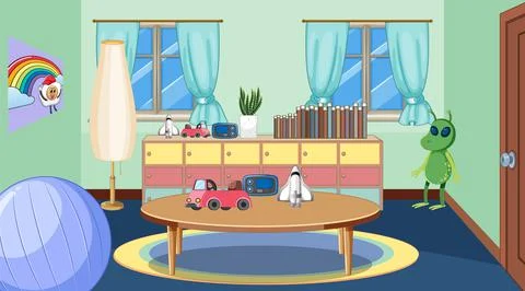 Empty room with toys and table Stock Illustration
