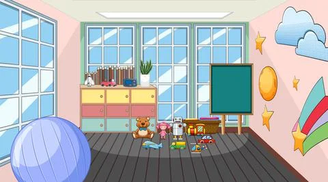 Empty room with toys and table 스톡 일러스트