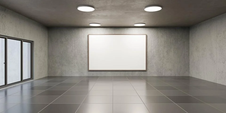 Empty Room With Two Windows and White Board 3d render illustration Stock Illustration