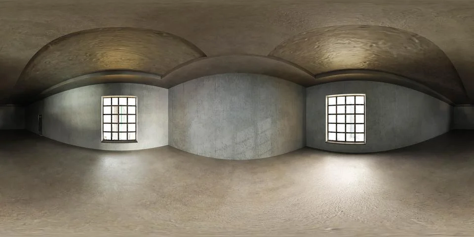 Empty Room With two Windows industrial style 360 panorama vr environment map 3D Ilustración de archivo