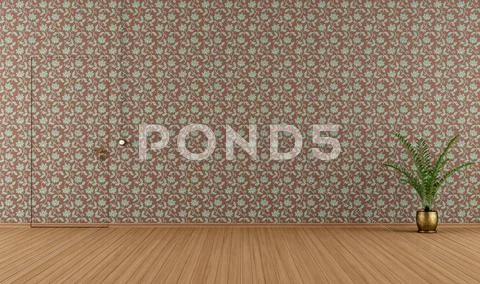 Empty room with vintage wallpape Stock Illustration