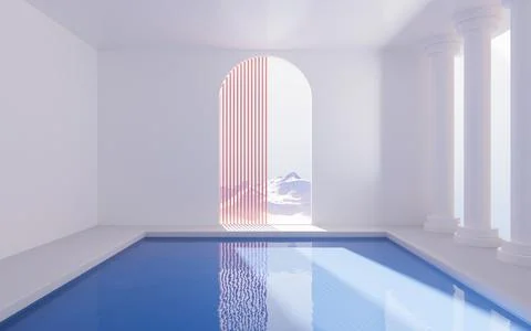 Empty room with water, 3d rendering. Ilustración de archivo