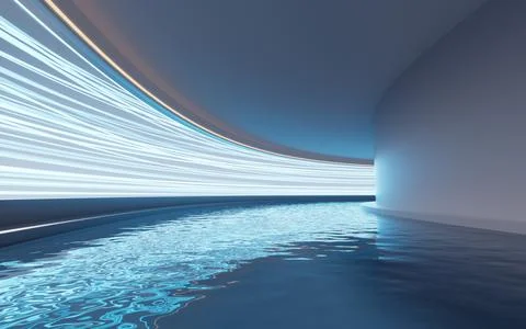 Empty room with water inside, 3d rendering. Stock Illustration