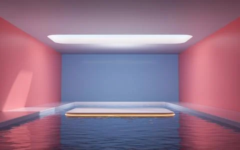 Empty room with water inside, 3d rendering. Ilustración de archivo