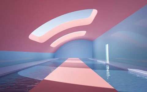 Empty room with water inside, 3d rendering. Stock Illustration