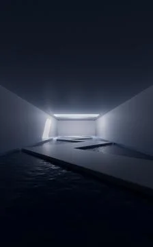 Empty room with water inside, 3d rendering. Stock Illustration