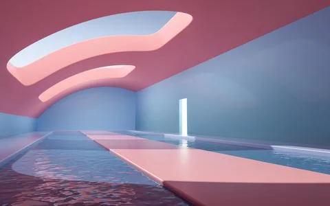 Empty room with water inside, 3d rendering. Stock Illustration
