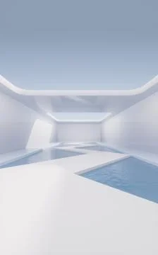 Empty room with water inside, 3d rendering. Ilustración de archivo