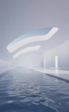 Empty room with water inside, 3d rendering. Ilustración de archivo