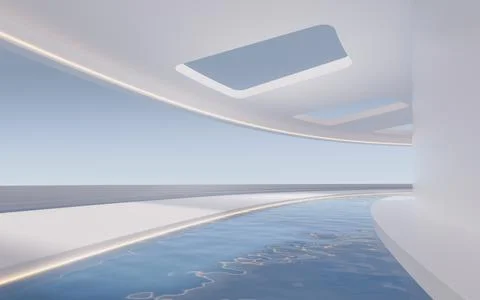 Empty room with water inside, 3d rendering. Ilustración de archivo