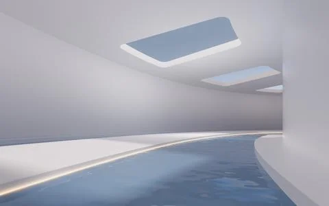 Empty room with water inside, 3d rendering. Stock Illustration