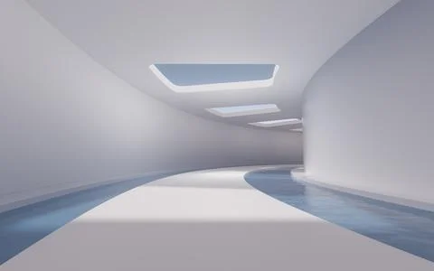 Empty room with water inside, 3d rendering. Illustrazione stock