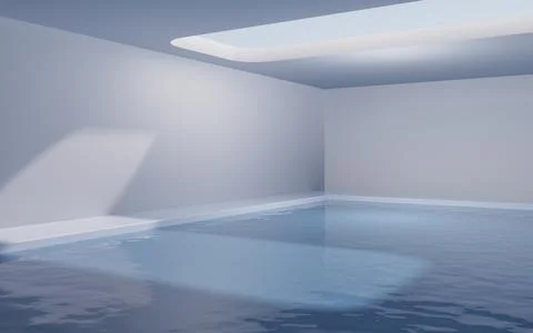 Empty room with water inside, 3d rendering. Ilustración de archivo