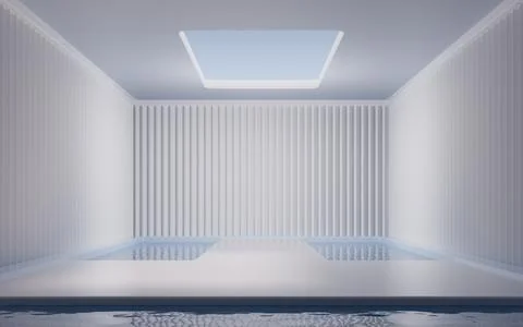 Empty room with water inside, 3d rendering. Ilustración de archivo
