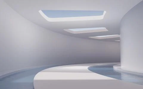Empty room with water inside, 3d rendering. Ilustración de archivo