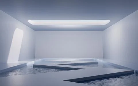 Empty room with water inside, 3d rendering. Ilustración de archivo