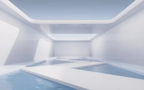 Empty room with water inside, 3d rendering. Ilustración de archivo