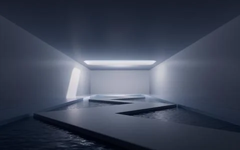 Empty room with water inside, 3d rendering. Stock Illustration
