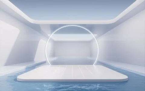 Empty room with water inside, 3d rendering. Stock Illustration