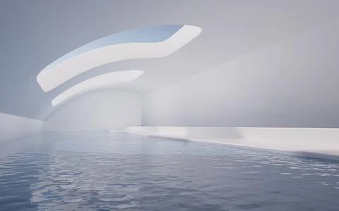 Empty room with water inside, 3d rendering. Stock Illustration