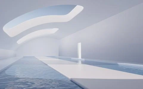 Empty room with water inside, 3d rendering. Stock Illustration