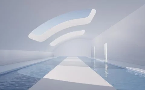 Empty room with water inside, 3d rendering. Stock Illustration