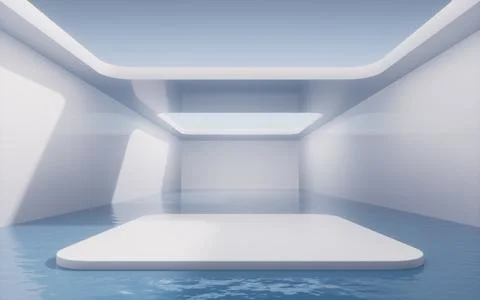 Empty room with water inside, 3d rendering. Illustrazione stock