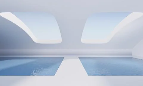 Empty room with water inside, 3d rendering. Illustrazione stock