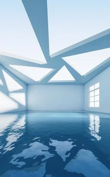 Empty room with water inside, 3d rendering. Stock Illustration