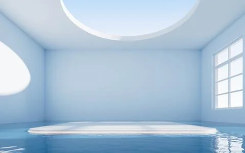 Empty room with water inside, 3d rendering. Stock Illustration