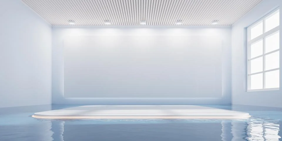Empty room with water inside, 3d rendering. Stock Illustration