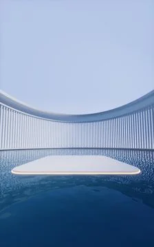 Empty room with water surface, 3d rendering. Illustrazione stock