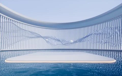 Empty room with water surface, 3d rendering. Illustrazione stock