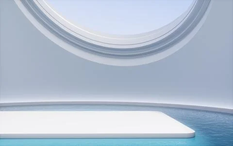 Empty room with water surface, 3d rendering. Ilustración de archivo