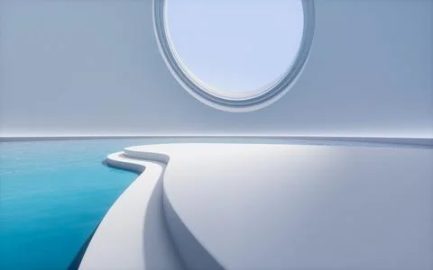 Empty room with water surface, 3d rendering. Ilustración de archivo